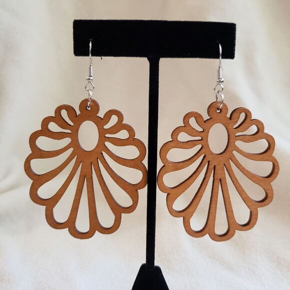 Wood Cutout Floral Earrings - Picture 1 of 3